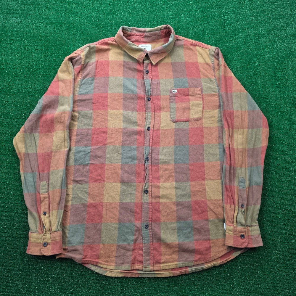 Quiksilver Autumn Plaid Flannel Shirt Mens XL Button Up Long Sleeve Outdoors